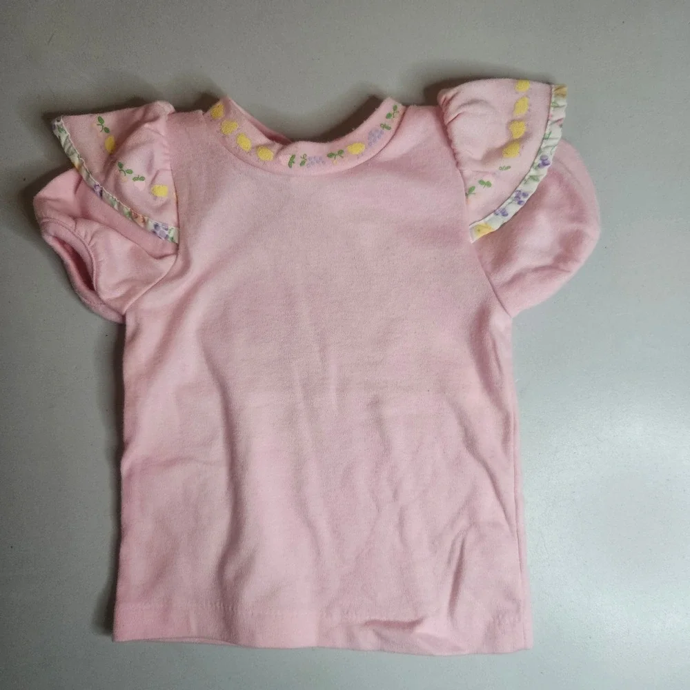 Vintage‎ OshKosh B'gosh Baby Girls 12M Floral Fruit Romper Set Made in USA Pink